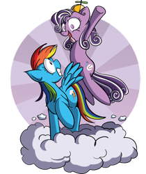 Size: 600x715 | Tagged: safe, artist:xkappax, character:rainbow dash, character:screwball, clothing, cloud, flying, hat, propeller hat, scared, swirly eyes