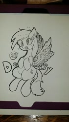 Size: 720x1280 | Tagged: safe, artist:doubt, character:derpy hooves, species:pegasus, species:pony, female, mare, monochrome, solo, traditional art