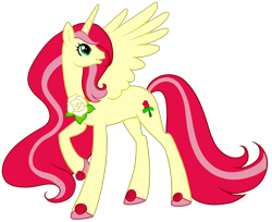 Size: 4305x3505 | Tagged: safe, artist:sakuyamon, character:roseluck, species:alicorn, species:pony, alicornified, background pony, female, hilarious in hindsight, mare, princess, race swap, raised hoof, rose, rosecorn, simple background, solo, transparent background