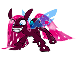 Size: 1800x1500 | Tagged: safe, artist:sakuyamon, character:pinkamena diane pie, character:pinkie pie, species:changeling, changelingified, female, grin, pink changeling, simple background, slasher smile, smiling, solo, species swap, white background