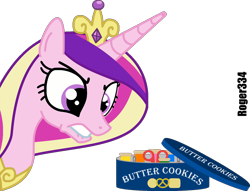 Size: 1400x1070 | Tagged: safe, artist:roger334, character:princess cadance, ponyscape, angry, butter cookies, disappointed, female, grin, needle, scissors, simple background, solo, thread, transparent background, vector