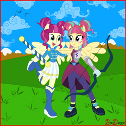 Size: 1500x1500 | Tagged: safe, artist:brodogz, character:majorette, character:sour sweet, character:sweeten sour, equestria girls:friendship games, g4, my little pony: equestria girls, my little pony:equestria girls, background human, boots, commission, cute, headcanon, love, majorette, ponied up, pony ears, shoes, similarities, sisters, sweeten sour, sweetly and sourly, wings
