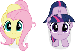 Size: 9841x6665 | Tagged: dead source, safe, artist:owlisun, character:fluttershy, character:twilight sparkle, character:twilight sparkle (alicorn), species:alicorn, species:pony, episode:the hooffields and mccolts, g4, my little pony: friendship is magic, absurd resolution, cute, duo, female, from above, high angle, looking up, mare, shyabetes, simple background, transparent background, twiabetes, vector