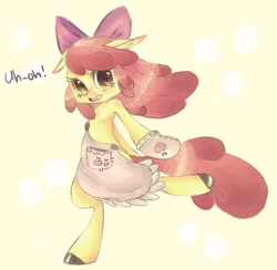Size: 974x950 | Tagged: safe, artist:coffeechicken, character:apple bloom, species:anthro, apron, bucktooth, clothing, oven mitt