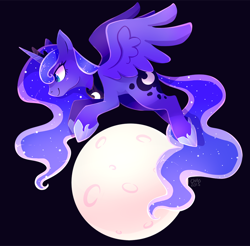 Size: 990x975 | Tagged: safe, artist:sharmie, character:princess luna, species:alicorn, species:pony, colored pupils, female, moon, smiling, solo
