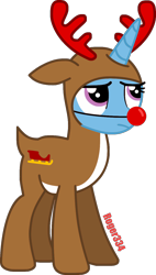 Size: 788x1387 | Tagged: safe, artist:roger334, character:trixie, species:pony, species:unicorn, ponyscape, episode:hearth's warming eve, g4, my little pony: friendship is magic, antlers, female, inkscape, mare, parody, red nose, rudolph the red nosed reindeer, simple background, solo, transparent background, vector
