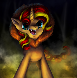 Size: 994x1000 | Tagged: safe, artist:aschenstern, character:sunset shimmer, species:pony, species:unicorn, episode:scare master, g4, my little pony: friendship is magic, my little pony:equestria girls, big cat, clothing, costume, costume swap, cute, fangs, female, lion, nightmare night, nightmare night costume, open mouth, roar, shimmerbetes, solo