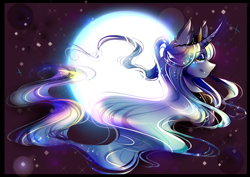 Size: 4092x2893 | Tagged: safe, artist:minamikoboyasy, character:princess luna, fangs, female, moon, smiling, solo
