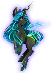 Size: 2480x3507 | Tagged: safe, artist:minamikoboyasy, character:queen chrysalis, species:changeling, changeling queen, female, glow, solo