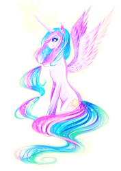 Size: 2480x3507 | Tagged: safe, artist:minamikoboyasy, character:princess celestia, species:pony, female, glowing horn, mare, simple background, sitting, solo, transparent background