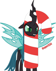Size: 1279x1604 | Tagged: safe, artist:roger334, character:queen chrysalis, species:changeling, ponyscape, episode:hearth's warming eve, g4, my little pony: friendship is magic, candy, candy cane, female, food, inkscape, parody, simple background, solo, transparent background, vector