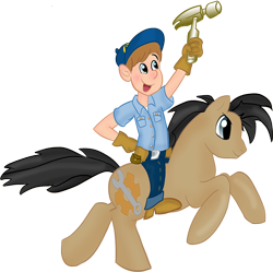 Size: 900x897 | Tagged: safe, artist:rayodragon, oc, oc:cogs fixmore, crossover, fix-it felix jr., humans riding ponies, wreck-it ralph