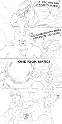 Size: 640x1280 | Tagged: safe, artist:max-dragon, character:applejack, character:arimaspi, character:rainbow dash, comic, monochrome, one kick mare, one punch man