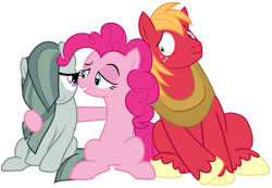 Size: 10271x7087 | Tagged: safe, artist:greenmachine987, character:big mcintosh, character:marble pie, character:pinkie pie, species:earth pony, species:pony, ship:marblemac, episode:hearthbreakers, g4, my little pony: friendship is magic, absurd resolution, cute, hair over one eye, male, marblebetes, shipper on deck, shipping, simple background, sitting, stallion, straight, transparent background, vector