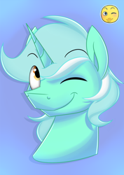 Size: 904x1280 | Tagged: safe, artist:aidraws, character:lyra heartstrings, species:pony, species:unicorn, bust, cute, guyra, lyrabetes, male, one eye closed, rule 63, rule63betes, smiling, solo, stallion, wink