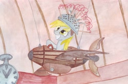 Size: 1104x724 | Tagged: safe, artist:pzkratzer, character:derpy hooves, species:pegasus, species:pony, episode:slice of life, g4, my little pony: friendship is magic, cute, female, mare, muffin 1, scene interpretation, smiling, solo, traditional art