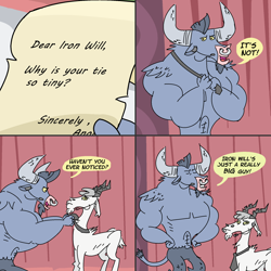 Size: 2010x2010 | Tagged: safe, artist:creepycurse, character:iron will, species:goat, ask, ask iron will, baneposting, comic, for you, necktie, tumblr