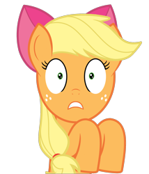 Size: 1500x1750 | Tagged: safe, artist:comfydove, edit, character:applejack, accessory theft, apple bloom's bow, caught, cropped, female, simple background, solo, transparent background, vector, wide eyes