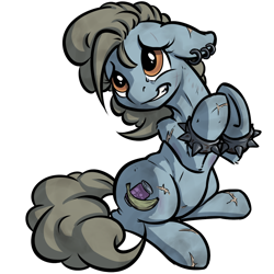Size: 800x800 | Tagged: source needed, safe, artist:kalemon, oc, oc only, unnamed oc, species:pony, fallout equestria, begging, puppy dog eyes, raider, solo, unnamed character, unnamed pony