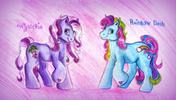 Size: 1861x1058 | Tagged: safe, artist:animagicworld, character:rainbow dash, character:rainbow dash (g3), character:wysteria, g3, traditional art