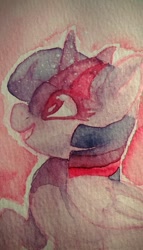 Size: 730x1280 | Tagged: safe, artist:sharmie, character:twilight sparkle, character:twilight sparkle (alicorn), species:alicorn, species:pony, female, looking up, mare, open mouth, simple background, smiling, solo, traditional art, watercolor painting, wip