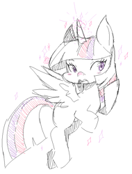 Size: 645x849 | Tagged: safe, artist:sharmie, character:twilight sparkle, character:twilight sparkle (alicorn), species:alicorn, species:pony, female, glowing horn, mare, simple background, sketch, solo, sparkles, white background