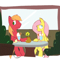 Size: 200x200 | Tagged: safe, artist:swomswom, character:big mcintosh, character:fluttershy, species:earth pony, species:pony, ship:fluttermac, animated, awkward, date, floppy ears, ice cream, kissing, male, shipping, stallion, straight