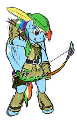 Size: 540x863 | Tagged: safe, artist:brownie-bytes, part of a set, character:rainbow dash, species:anthro, archer dash, arrow, bipedal, bow (weapon), bow and arrow, crossover, female, final fantasy, ranger, solo
