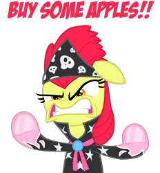 Size: 2600x2800 | Tagged: safe, artist:zoarvek, character:apple bloom, angry, buy some apples, faec, female, reaction image, show stopper outfits, simple background, solo, transparent background