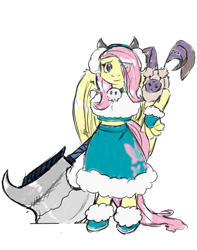 Size: 540x685 | Tagged: safe, artist:brownie-bytes, part of a set, character:fluttershy, species:anthro, axe, beastmaster, bipedal, female, final fantasy, solo
