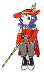 Size: 540x916 | Tagged: safe, artist:brownie-bytes, part of a set, character:rarity, species:anthro, clothing, female, final fantasy, hat, rapier, red mage, solo
