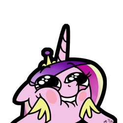 Size: 531x531 | Tagged: safe, artist:zicygomar, character:princess cadance, species:alicorn, species:pony, bust, female, lip bite, looking up, portrait, simple background, smiling, solo, white background