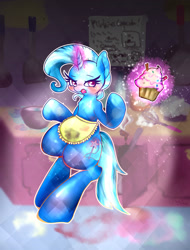 Size: 1598x2108 | Tagged: safe, artist:doubt, character:trixie, species:pony, species:unicorn, apron, clothing, cupcake, female, food, mare, solo