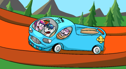Size: 970x532 | Tagged: safe, artist:lux, character:princess cadance, character:princess flurry heart, character:shining armor, spoiler:s06, car, hot wheels, voice actor joke