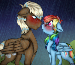 Size: 2300x2000 | Tagged: safe, artist:artistcoolpony, character:dumbbell, character:rainbow dash, ship:dumbdash, female, male, rain, shipping, story in the source, straight