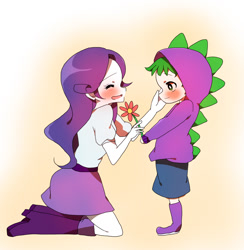 Size: 1169x1200 | Tagged: safe, artist:lotte, character:rarity, character:spike, ship:sparity, my little pony:equestria girls, cute, flower, human spike, humanized, male, pixiv, shipping, straight