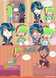 Size: 3868x5349 | Tagged: safe, artist:rainbowyoshi305, character:indigo zap, character:lemon zest, equestria girls:friendship games, g4, my little pony: equestria girls, my little pony:equestria girls, comic, female, lemonzap, lesbian, shipping, story in the source, the floor is lava