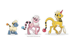 Size: 1280x914 | Tagged: safe, artist:almairis, species:pony, ampharos, colored horn, colt, crossover, evolution chart, family, female, flaaffy, flaffy, foal, male, mare, mareep, pokémon, ponymon, simple background, socks (coat marking), stallion, transparent background, trio