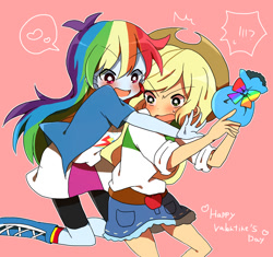 Size: 1200x1128 | Tagged: safe, artist:lotte, character:applejack, character:rainbow dash, ship:appledash, my little pony:equestria girls, female, lesbian, pixiv, shipping, valentine's day