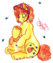 Size: 1376x1619 | Tagged: safe, artist:animagicworld, character:bumblesweet, character:honeybuzz, bee, clothing, female, scarf, solo, this will end in pain, traditional art