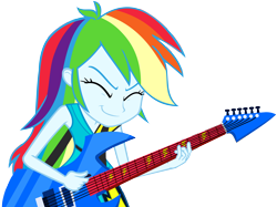 Size: 7042x5265 | Tagged: safe, artist:greenmachine987, character:rainbow dash, equestria girls:rainbow rocks, g4, my little pony: equestria girls, my little pony:equestria girls, absurd resolution, clothing, electric guitar, eyes closed, female, guitar, guitar pick, musical instrument, playing, rainbow rocks outfit, simple background, solo, transparent background, vector, welcome to the show