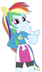 Size: 4239x7200 | Tagged: safe, artist:greenmachine987, character:rainbow dash, my little pony:equestria girls, absurd resolution, canterlot high, clothing, fake tail, female, helping twilight win the crown, pointing, pony ears, school spirit, shorts, simple background, skirt, smiling, solo, sweater, transparent background, vector, wondercolts