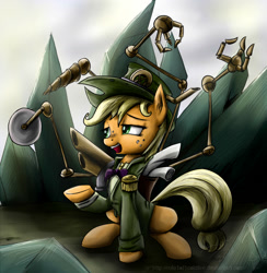 Size: 1129x1156 | Tagged: safe, artist:rule1of1coldfire, character:applejack, clothing, female, frock coat, gears, solo, steampunk