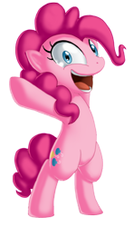 Size: 604x1024 | Tagged: safe, artist:berrypawnch, character:pinkie pie, species:pony, arms wide open, bipedal, female, manic grin, open mouth, simple background, smiling, solo, transparent background