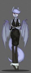 Size: 787x1862 | Tagged: dead source, safe, artist:lonerdemiurge_nail, oc, oc only, oc:doctor mara, species:anthro, species:bat pony, species:plantigrade anthro, anthro oc, arm hooves, bat pony oc, clothing, commission, dress, outfit