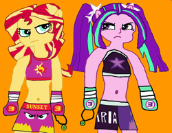 Size: 900x700 | Tagged: safe, artist:shafty817, character:aria blaze, character:sunset shimmer, my little pony:equestria girls, boxing, exeron fighters, midriff, ponied up, pony ears, sisters, sporty style