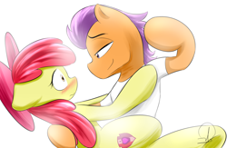 Size: 2300x1500 | Tagged: safe, artist:phuocthiencreation, character:apple bloom, character:tender taps, ship:tenderbloom, episode:on your marks, g4, my little pony: friendship is magic, blushing, cutie mark, dancing, female, floppy ears, male, shipping, straight, the cmc's cutie marks, wide eyes