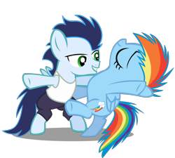 Size: 2850x2563 | Tagged: safe, artist:baumkuchenpony, artist:flutterguy317, artist:linormusicbeatpone, artist:qtmarx, edit, character:rainbow dash, character:soarin', species:pony, ship:soarindash, episode:on your marks, g4, my little pony: friendship is magic, backwards cutie mark, bipedal, colt, dancing, female, filly, filly rainbow dash, foal, male, shipping, simple background, straight, transparent background, vector, younger