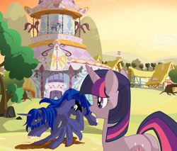 Size: 4189x3577 | Tagged: safe, artist:bigbuxart, character:princess luna, character:rarity, character:twilight sparkle, carousel boutique, fanfic art, rule 63