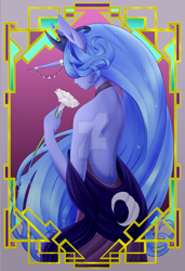 Size: 1024x1497 | Tagged: safe, artist:noodlefreak88, character:princess luna, species:anthro, art deco, female, flower, horn jewelry, jewelry, modern art, nouveau, pony coloring, solo, watermark